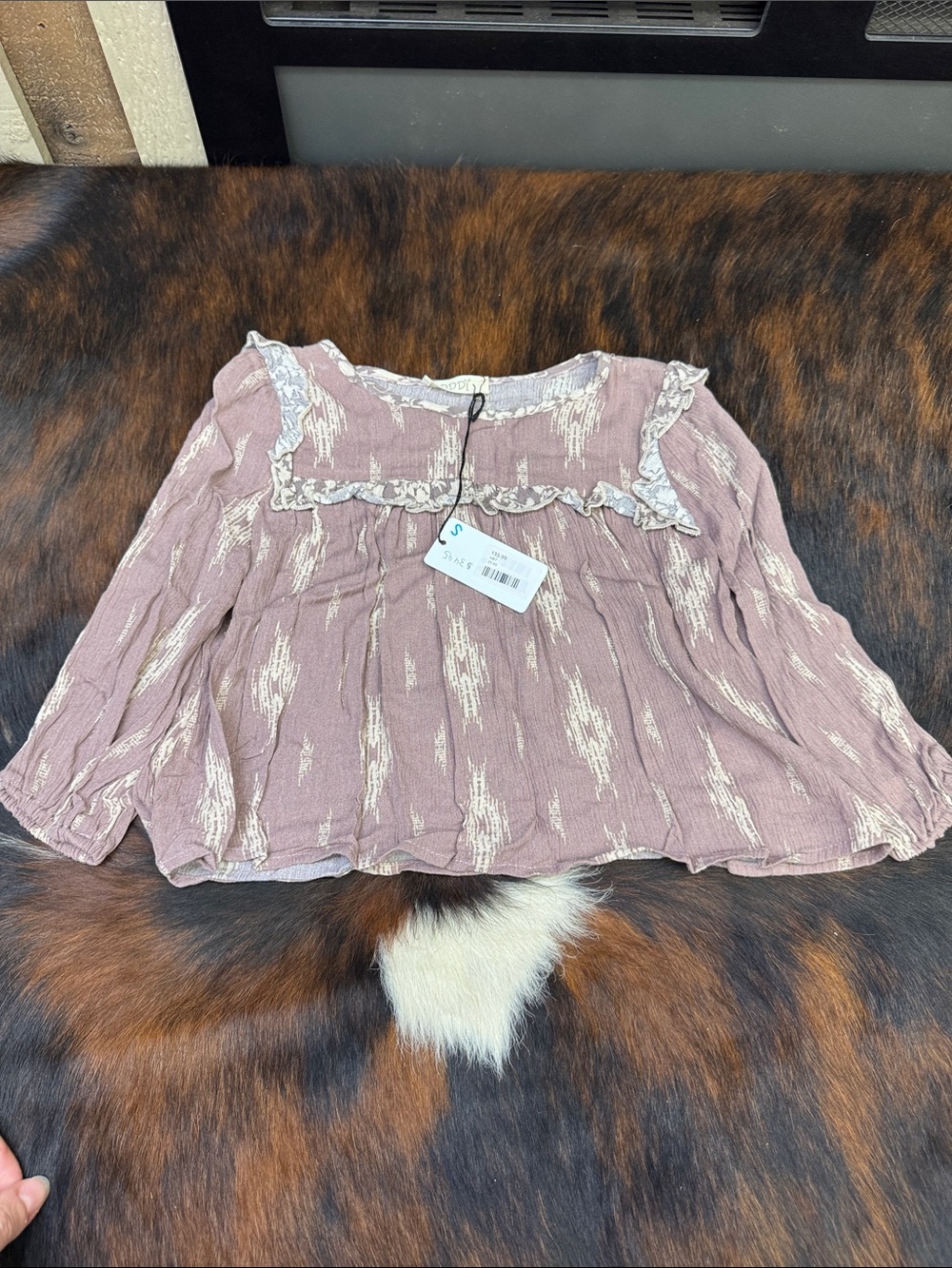 ODDY Mauve Pink Textured Long-Sleeve Ruffle-Trim Blouse
